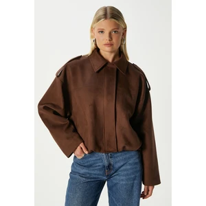 Kadın Rodney Süet Etkili Kahverengi Bomber Ceket