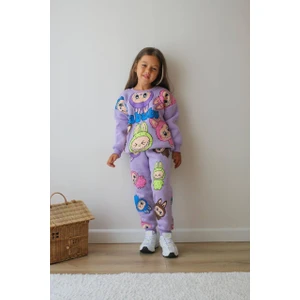 Kız Çocuk Labubu Modelli 3 Iplik Şardonlu Eşofman Takımı