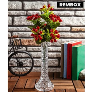 Cam Vazo - 25 cm Desenli Minimalist Gül Karanfil Lale Vazosu