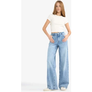 Düşük Bel Uzun Jean Yıkamalı Pantolon