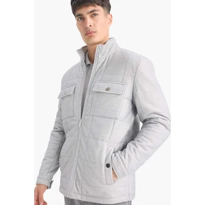 Slim Fit Dar Kesim Dik Yaka Astarlı Fermuarlı Cepli Kışlık Şişme Penye Mont E7888AX25AU