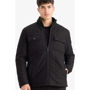 Slim Fit Dar Kesim Dik Yaka Astarlı Fermuarlı Cepli Kışlık Şişme Penye Mont E7888AX25AU