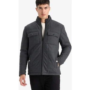 Slim Fit Dar Kesim Dik Yaka Astarlı Fermuarlı Cepli Kışlık Şişme Penye Mont E7888AX25AU