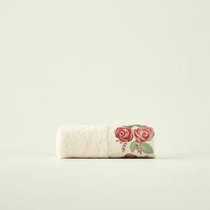 %100 Pamuk Rose Baskılı El Havlusu Krem (30X50 Cm)