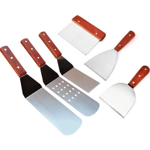 Paslanmaz Çelik Burger Spatulası, Barbekü ve Biftek Için Ahşap Saplı Kare Spatula Pişirme Kazıyıcı Hamburger Döneri (Yurt Dışından)