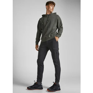 Jack & Jones 12186889_JPSTMARCO Jjjoe Cuffed Akm Normal Bel Düz Siyah Erkek Kargo Pantolon