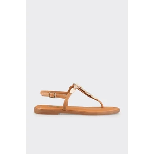 Naturel Deri Kadın Düz Sandalet