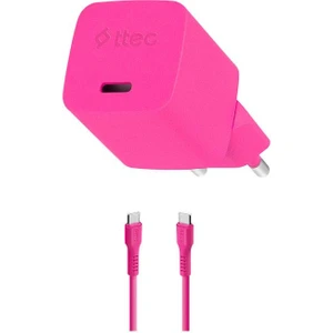 Smartcharger Gan 20W Pd Seyahat Hızlı Şarj Aleti + Usb-C - Usb-C 3A Kablo Neon Pembe 2SCG20CN
