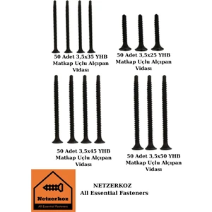 200 Adet 4 Çeşit Yhb Matkap Uçlu, Akıllı Siyah Alçıpan Vidası Seti - Metal Yüzeyler Için