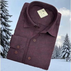 Klasik %100 Cotton Uzun Kollu Terletmeyen Kışlık Flanel Kumaş Bordo Gömlek (Regular Kalıp)