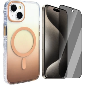 iPhone 14 Kılıf M-safe Şarj Özellikli Transparan Renk Geçişli Zore Toros Kapak + Hayalet Ekran Koruyucu