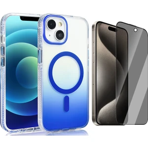 iPhone 13 Kılıf M-safe Şarj Özellikli Transparan Renk Geçişli Zore Toros Kapak + Hayalet Ekran Koruyucu