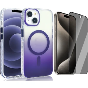 iPhone 13 Kılıf M-safe Şarj Özellikli Transparan Renk Geçişli Zore Toros Kapak + Hayalet Ekran Koruyucu