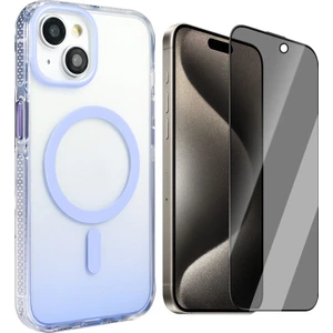 iPhone 13 Kılıf M-safe Şarj Özellikli Transparan Renk Geçişli Zore Toros Kapak + Hayalet Ekran Koruyucu