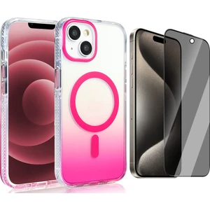 iPhone 13 Kılıf M-safe Şarj Özellikli Transparan Renk Geçişli Zore Toros Kapak + Hayalet Ekran Koruyucu