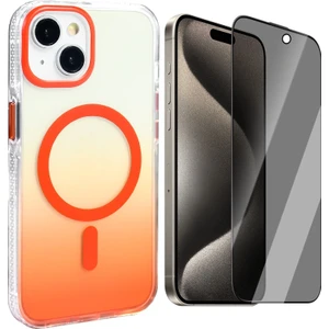 iPhone 13 Kılıf M-safe Şarj Özellikli Transparan Renk Geçişli Zore Toros Kapak + Hayalet Ekran Koruyucu