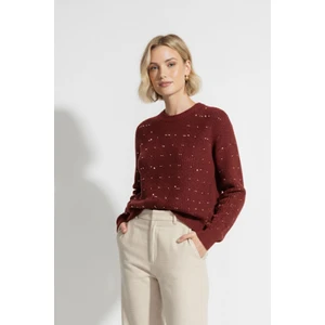 Bordo Kadın Taş İşleme Detaylı Bisiklet Yaka Triko Kazak 7045