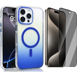 iPhone 16 Pro Max Kılıf M-safe Şarj Özellikli Transparan Renk Geçişli Zore Toros Kapak + Hayalet Ekran Koruyucu