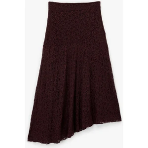 Asimetrik Kesim Yüksek Bel Midi Dantel Etek