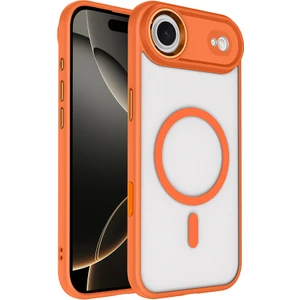 iPhone 17 Air Kılıf Wireless Şarj Özellikli Zore Krom M-Safe Silikon Kapak - Turuncu