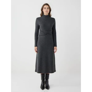 Jimmy Key  Antrasit Düz Kesim Dik Yaka Örme Elbise