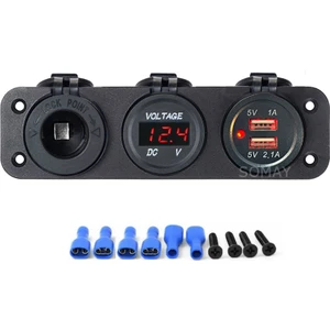 Marin Usb + Voltmetre + Şarj Soketi Plastik Çerçeveli 12-24V