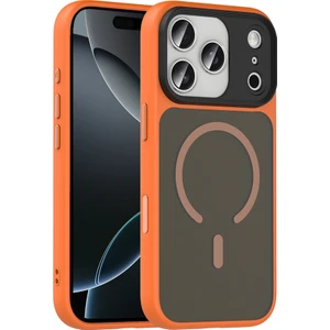 iPhone 17 Pro Kılıf Mat Arka Yüzey Wireless Şarj Özellikli Zore Flet M-Safe Kapak - Turuncu