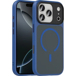 iPhone 17 Pro Kılıf Mat Arka Yüzey Wireless Şarj Özellikli Zore Flet M-Safe Kapak - Lacivert