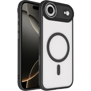 iPhone 17 Air Kılıf Wireless Şarj Özellikli Zore Krom M-Safe Silikon Kapak - Siyah