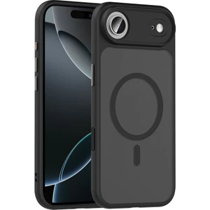 iPhone 17 Air Kılıf Mat Arka Yüzey Wireless Şarj Özellikli Zore Flet M-Safe Kapak - Siyah