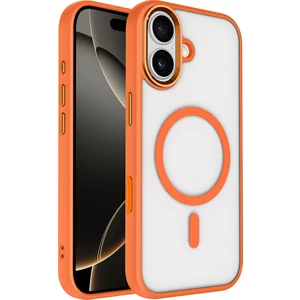 iPhone 17 Kılıf Wireless Şarj Özellikli Zore Krom M-Safe Silikon Kapak - Turuncu