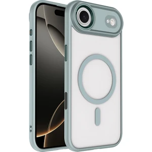 iPhone 17 Air Kılıf Wireless Şarj Özellikli Zore Krom M-Safe Silikon Kapak - Gri