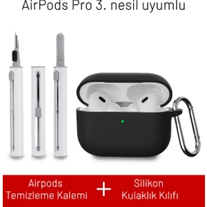 Airpods Pro 3. Nesil Uyumlu Darbelere Dayanıklı Askı Aparatlı Silikon Kılıf ve Elektronik Temizleme Kalemi