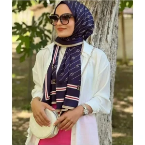 Monogram Desen  Vual Ipek Şal Lacivert