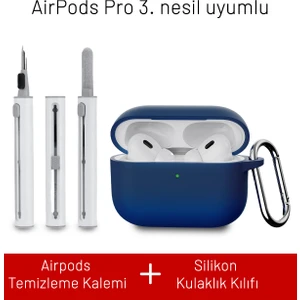 Airpods Pro 3. Nesil Uyumlu Darbelere Dayanıklı Askı Aparatlı Silikon Kılıf ve Elektronik Temizleme Kalemi