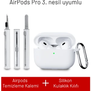 Airpods Pro 3. Nesil Uyumlu Darbelere Dayanıklı Askı Aparatlı Silikon Kılıf ve Elektronik Temizleme Kalemi