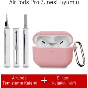Airpods Pro 3. Nesil Uyumlu Darbelere Dayanıklı Askı Aparatlı Silikon Kılıf ve Elektronik Temizleme Kalemi
