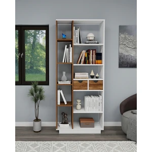 Luma 10 Bölmeli 2 Dolaplı Modern Kitaplık Beyaz Ceviz - Luma