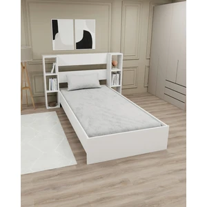 Smart 90x190 Ölçülerinde Yatak Uyumlu Raflı Tek Kişilik Karyola, Beyaz - Smart