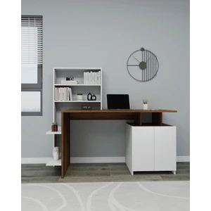 Melis Dolaplı Raflı Çalışma Bilgisayar Masası Beyaz Ceviz - Melis