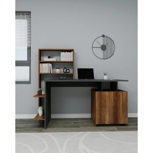 Melis Dolaplı Raflı Çalışma Bilgisayar Masası, Antrasit Ceviz - Melis