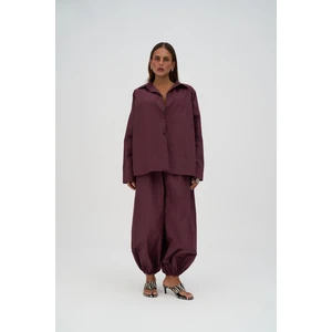 Velora Bordo Poplin Şalvar Pantolon