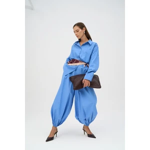 Velora Mavi Poplin Şalvar Pantolon