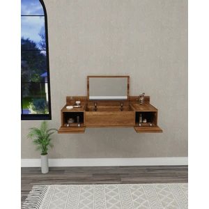 Zakkum Raflı Duvara Monte Aynalı Makyaj Masası Tuvalet Masası, Ceviz - Zakkum