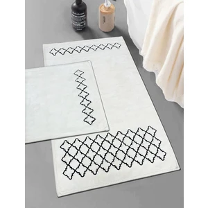 Luxury Siyah 2li Nakışlı Pamuklu Banyo Paspası, Kaymaz Tabanlı