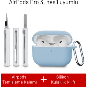 Airpods Pro 3. Nesil Uyumlu Darbelere Dayanıklı Askı Aparatlı Silikon Kılıf ve Elektronik Temizleme Kalemi