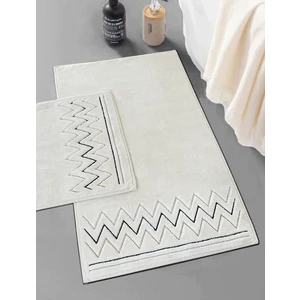 Zikzak Nakışlı Pamuklu Banyo Paspası, Kaymaz Tabanlı Yıkabilir