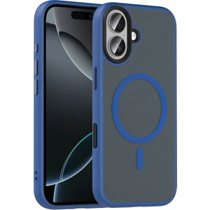 iPhone 17 Kılıf Mat Arka Yüzey Wireless Şarj Özellikli Zore Flet M-Safe Kapak - Lacivert