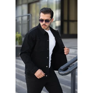 Erkek Regular Fit Düğmeli Vintage Siyah Kot Ceket