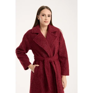 Bordo Buklet Kaşe Oversize Kaban
